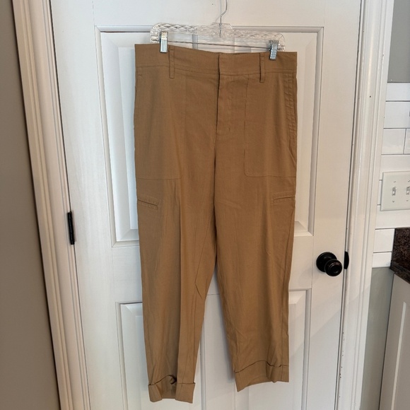 Vince Tan High Waist Linen Blend Cropped Straight Leg Trouser Pants 45698 - Picture 2 of 10